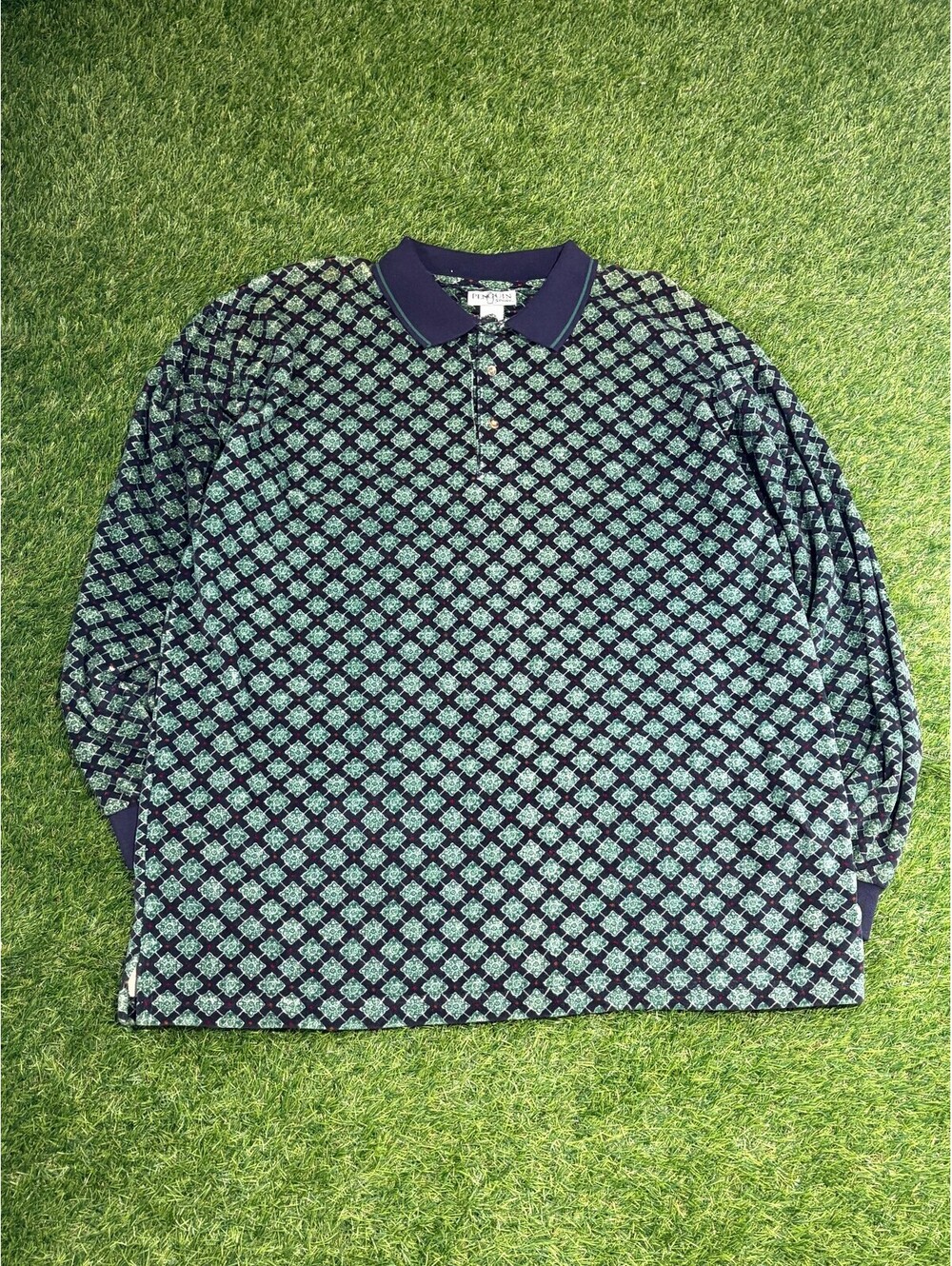 Vintage Penguin Sport 90s Green Cotton Long Sleeve Polo Shirt, Men's XL